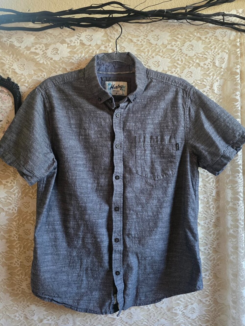 Men's Hurley One & Only Short Sleeve Woven Button-Up Shirt - Grey - Surf - Skate